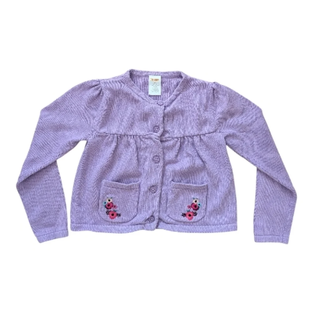 Gymboree Girls Lavender Knit Cardigan with Floral Pockets Size 5T